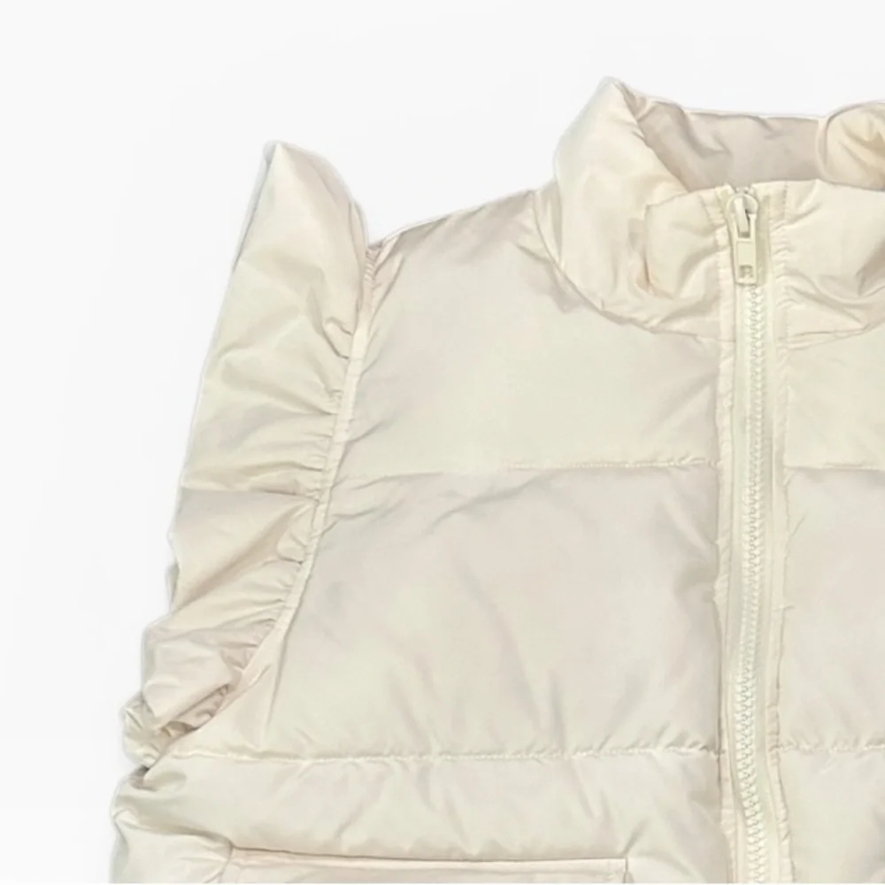 Jodifl Ruffle Sleeve Full Zip Puffer Vest Cream Pockets Size Large - Picture 4 of 11
